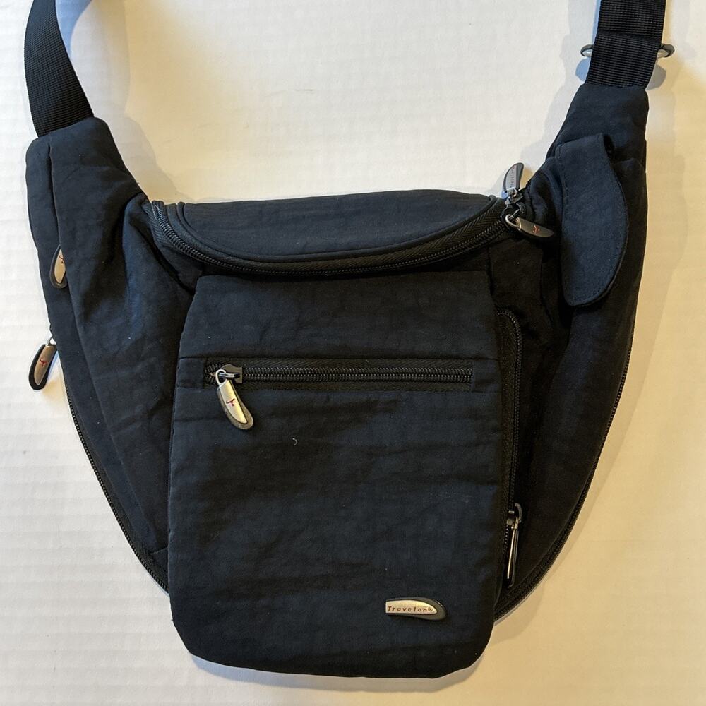 TRAVELON black Hobo Expandable Multiple Pockets Crossbody Bag
